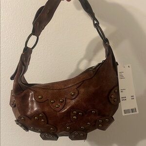 Studded Brown Leather Shoulder Bag